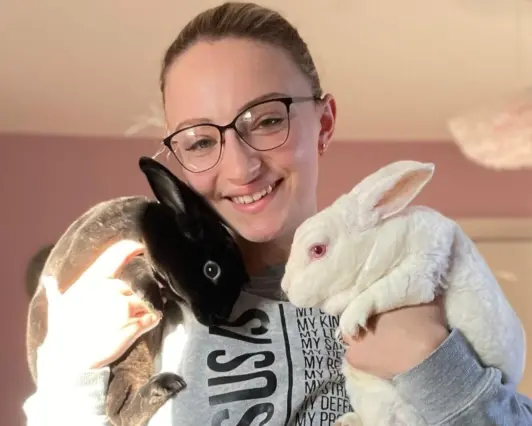 Liliya with two rabbits